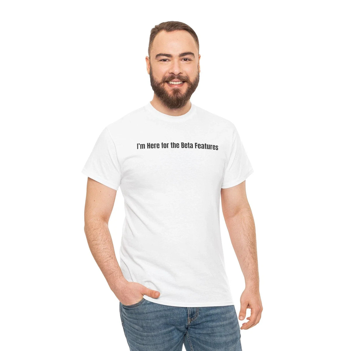 Im Here for the Beta Features Unisex Cotton Tee, Funny Programmer T-Shirt