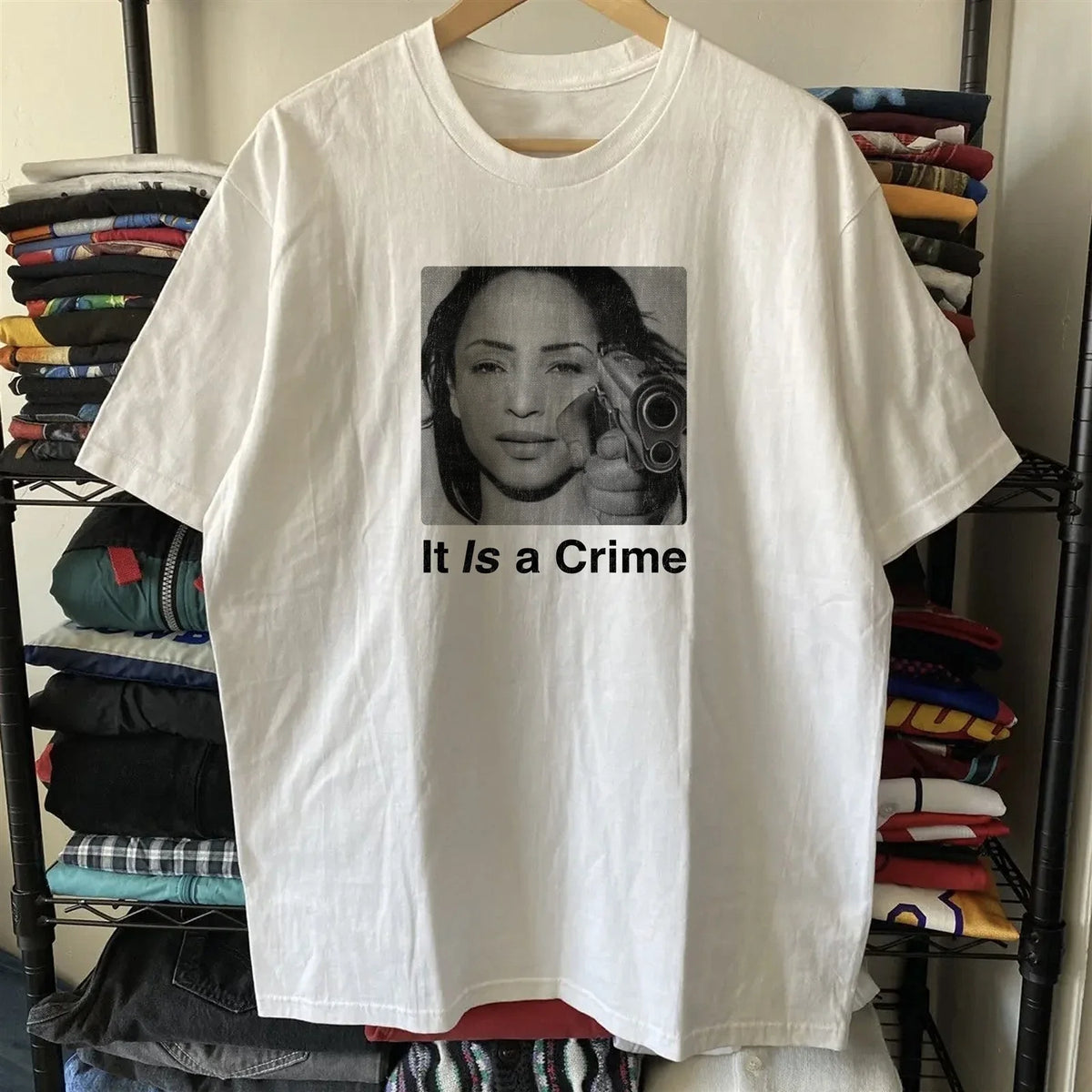 90s Sade Parody It Is A Crime Aged T-Shirt White M