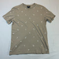 H&M Tan Short Sleeve T-Shirt with Costal/Tropic White Minimalist Designs, Size S