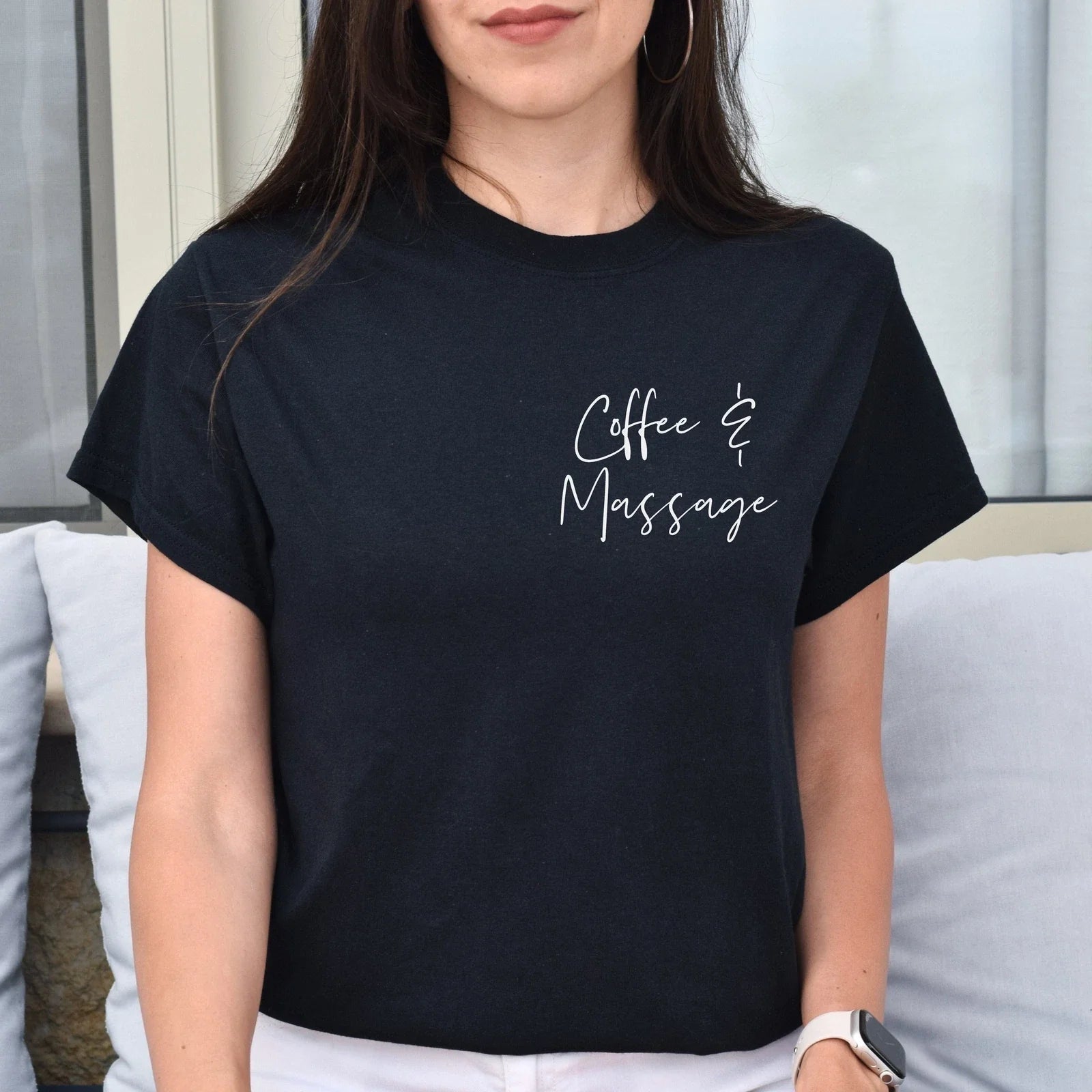 coffee and massage pocket Unisex T-shirt Black Navy Dark Heather
