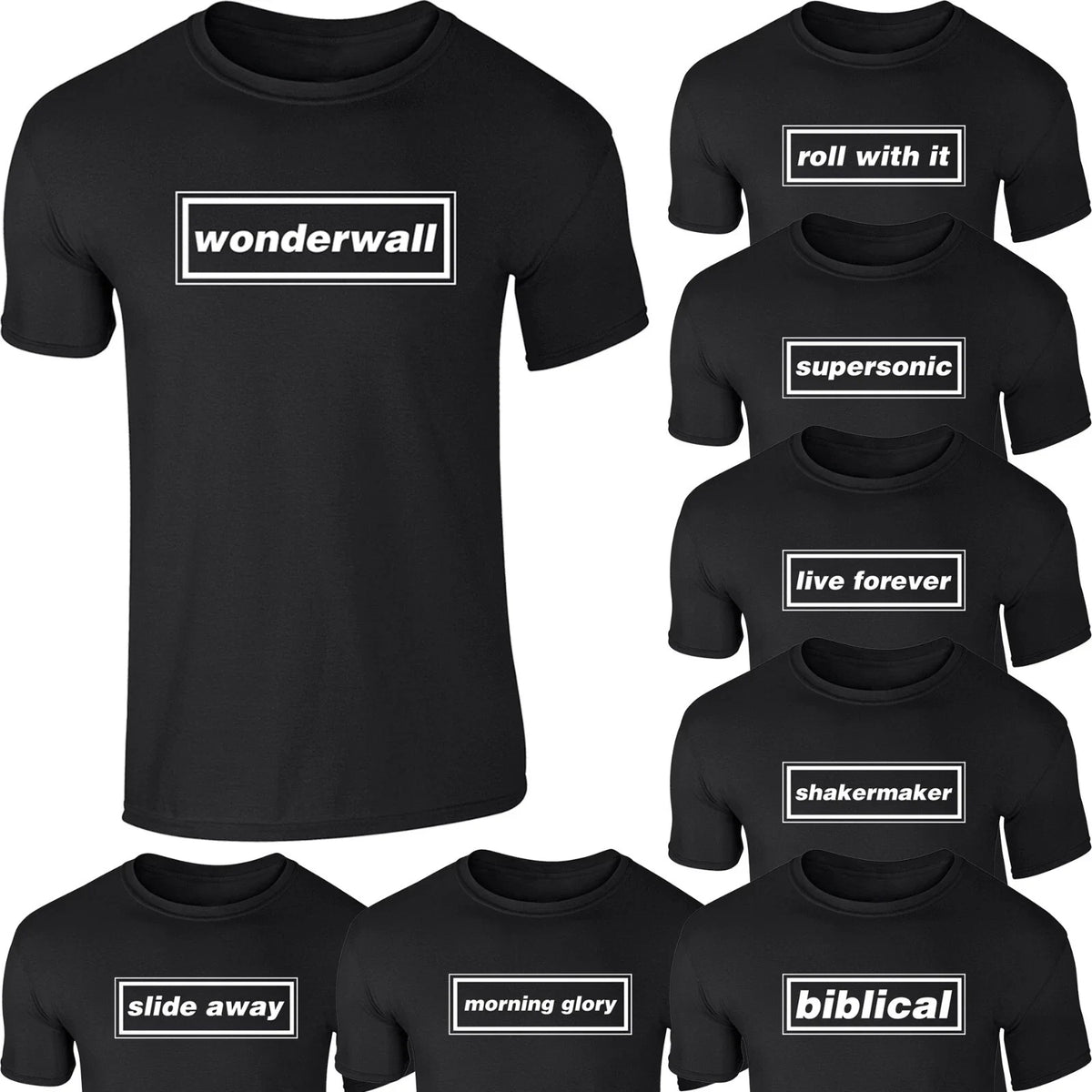 Oasis Song T-Shirt - 100% Cotton, Black, Adult