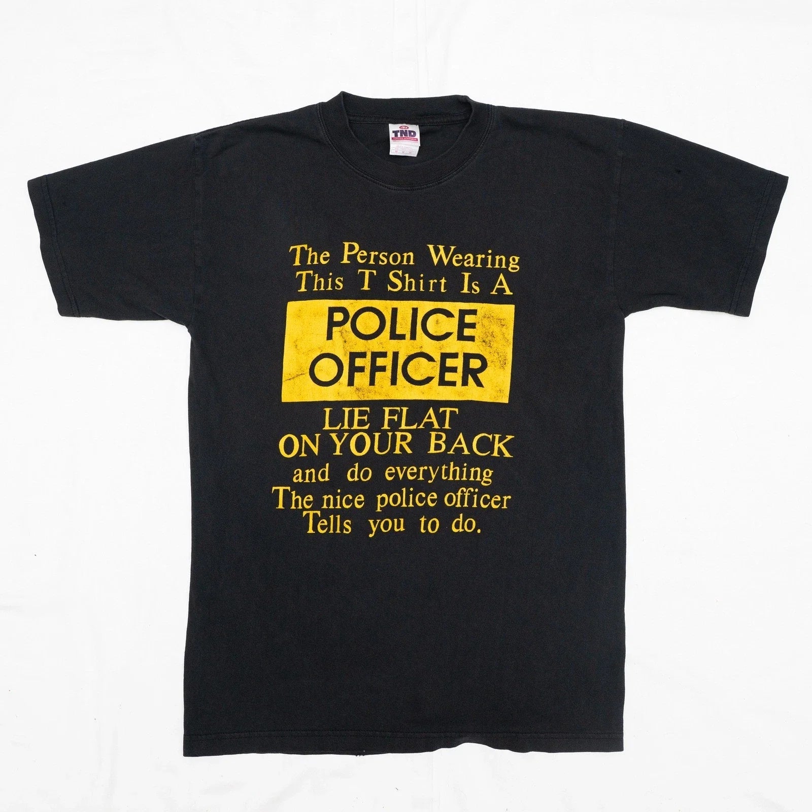 Vintage Y2k Police Officer Parody Crude Lay on Your Back Black T Shirt Mens M