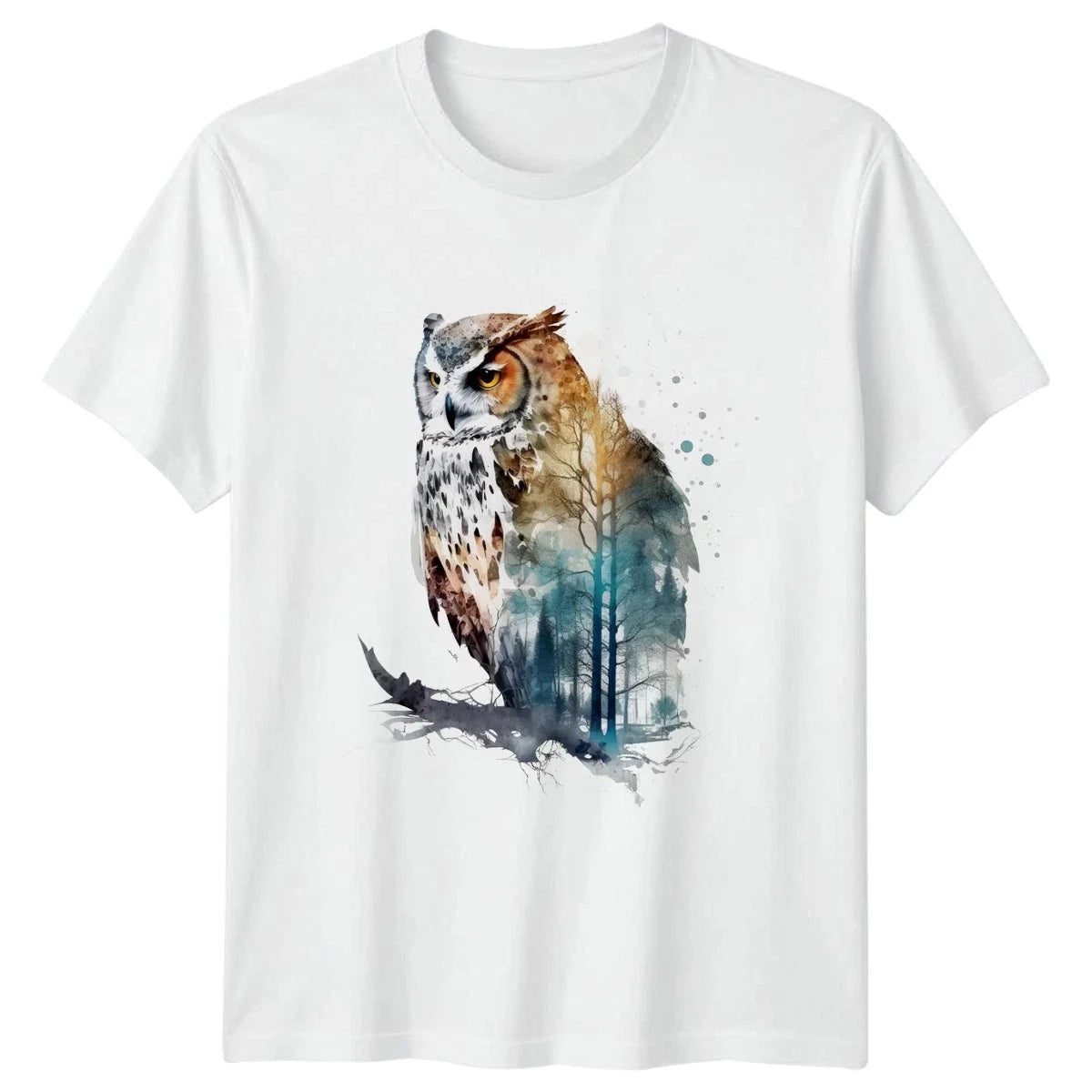 Owl Forest Watercolor T-Shirt Wildlife Nature Gift For Him And Her