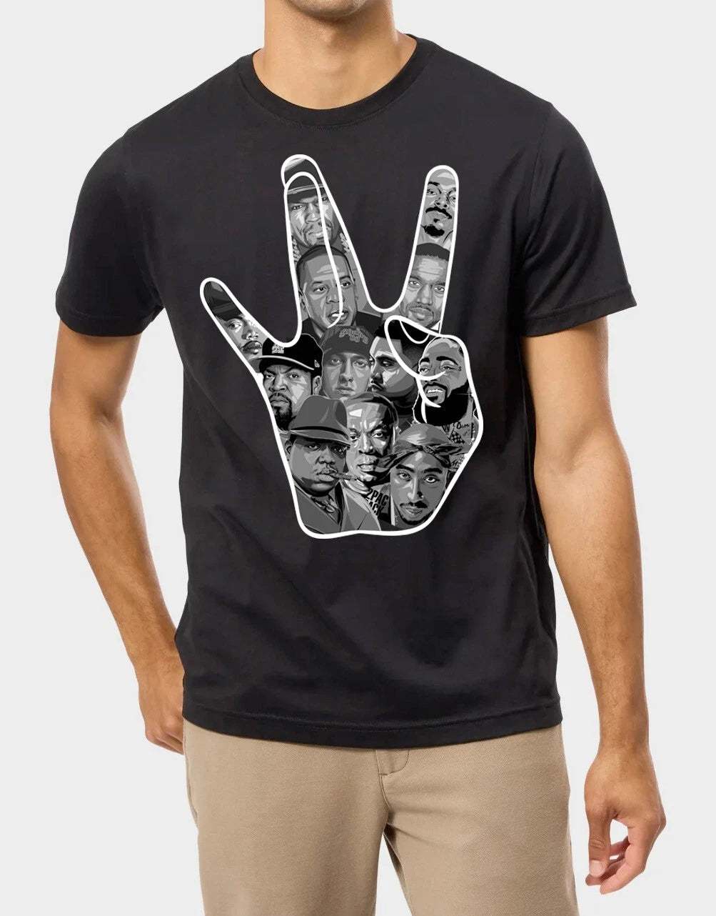 Hand Sign with Rap Legends Graphics T-shirt Black Color and Unisex Small BW
