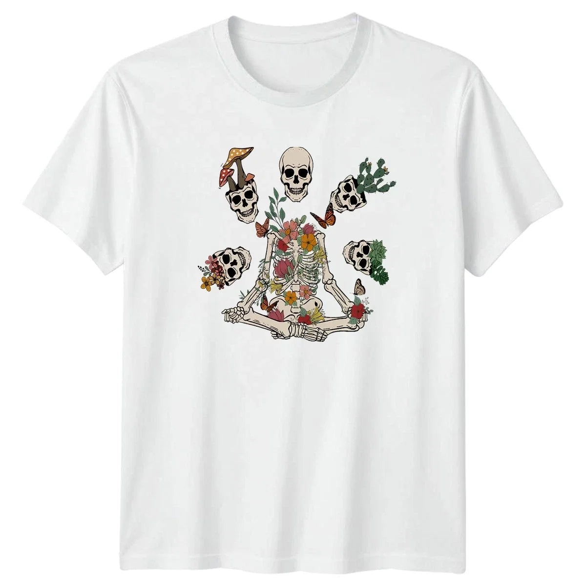 Floral Skeleton In Meditation Yoga T-Shirt Botanical Goth Birthday Gift