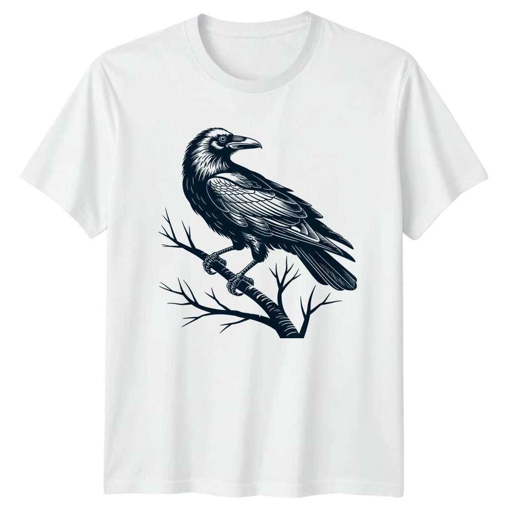 Raven Bird Engraving Animals Mens T-Shirt Womens Tee Graphic Unisex Top