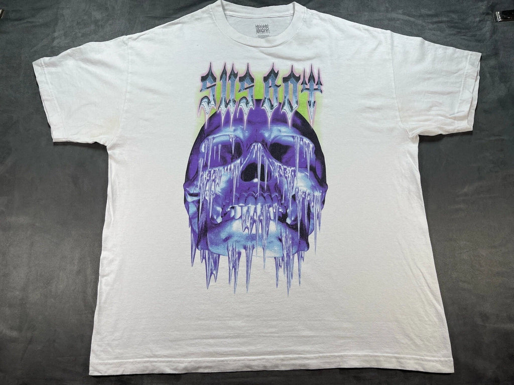 SUS BOY Melting Face White Shirt XL Street Wear DISTRESSED Spot