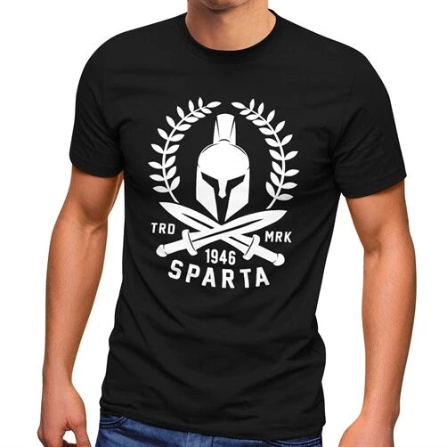Men's T-Shirt Sparta Lettering Spartan Helmet Sword Fashion Street Style
