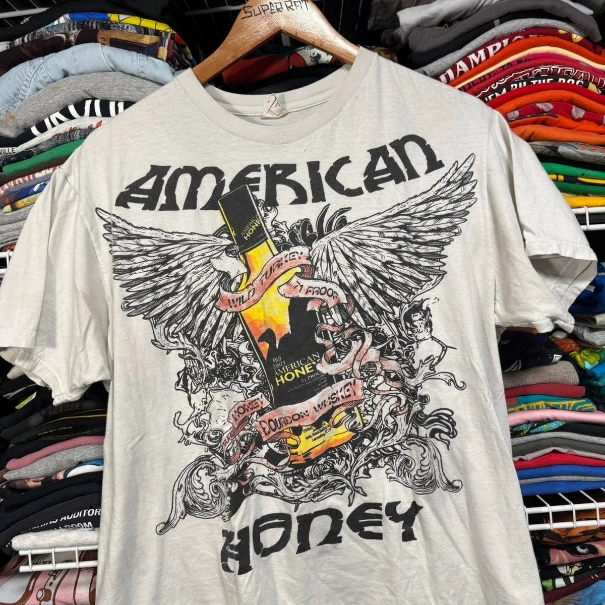 Y2K wild turkey American honey whisky graphic big print  t shirt white
