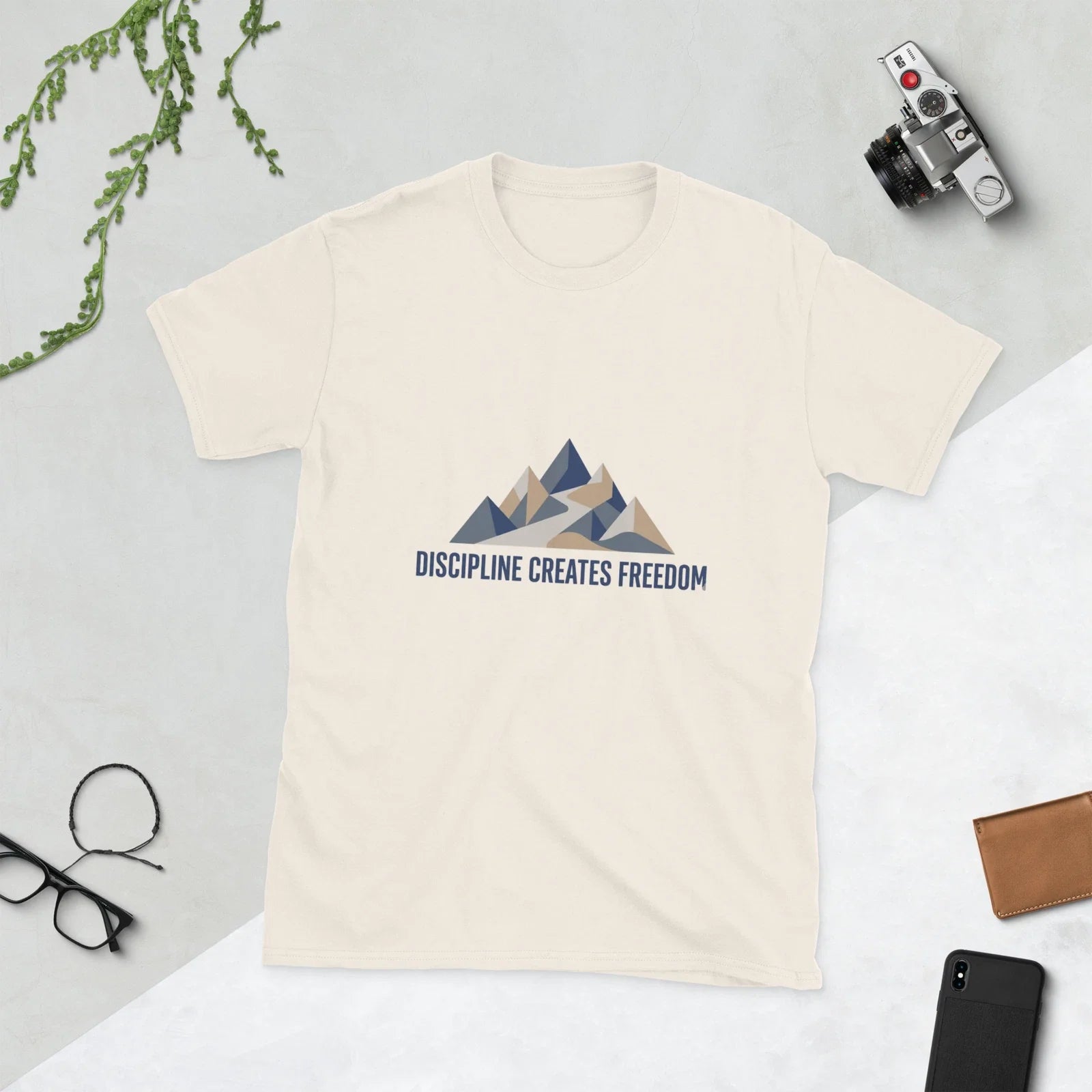 Discipline Creates Freedom Mountain Minimalist Motivational Unisex T-Shirt
