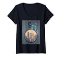 Womens Cool Aesthetic Blue Bicycle, Sepia, City , Gray Background V-Neck T-Shirt