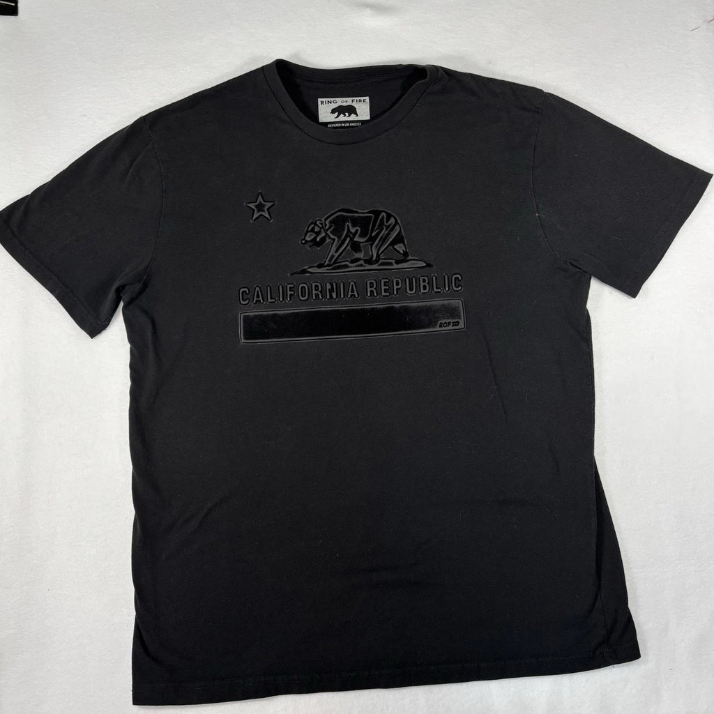 Ring Of Fire Graphic T-Shirt Men's Large Black California Republic Bear Faded