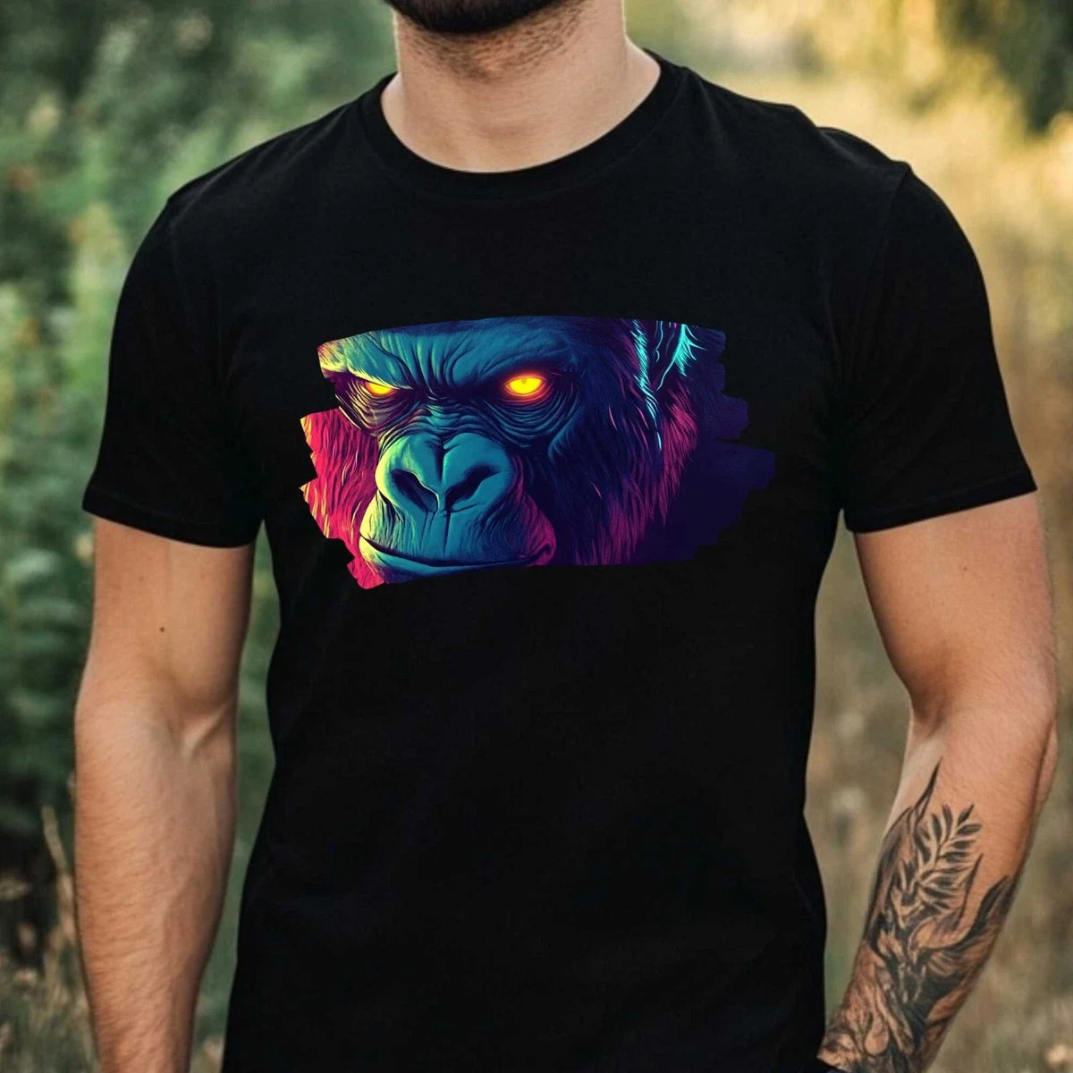 Mens Neon Gorilla Motif Cotton T-Shirt Size XS to 5XL