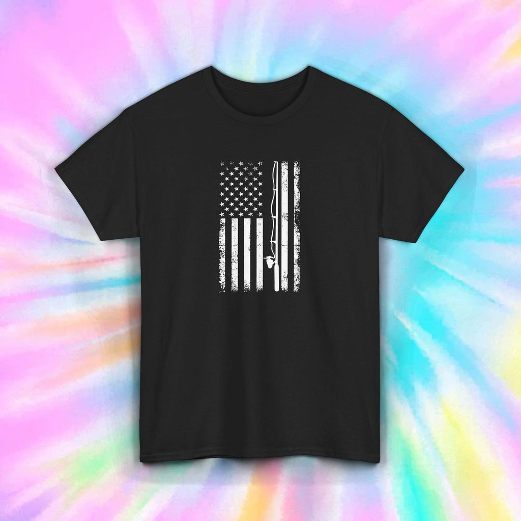 Fishing Flag T-Shirt S-5XL Patriotic American Fisherman Gift Graphic Tee