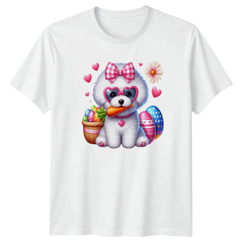 Cute Fluffy Dog Easter Bunny Womens T-Shirt Puppy Easter Easter Gift For Her