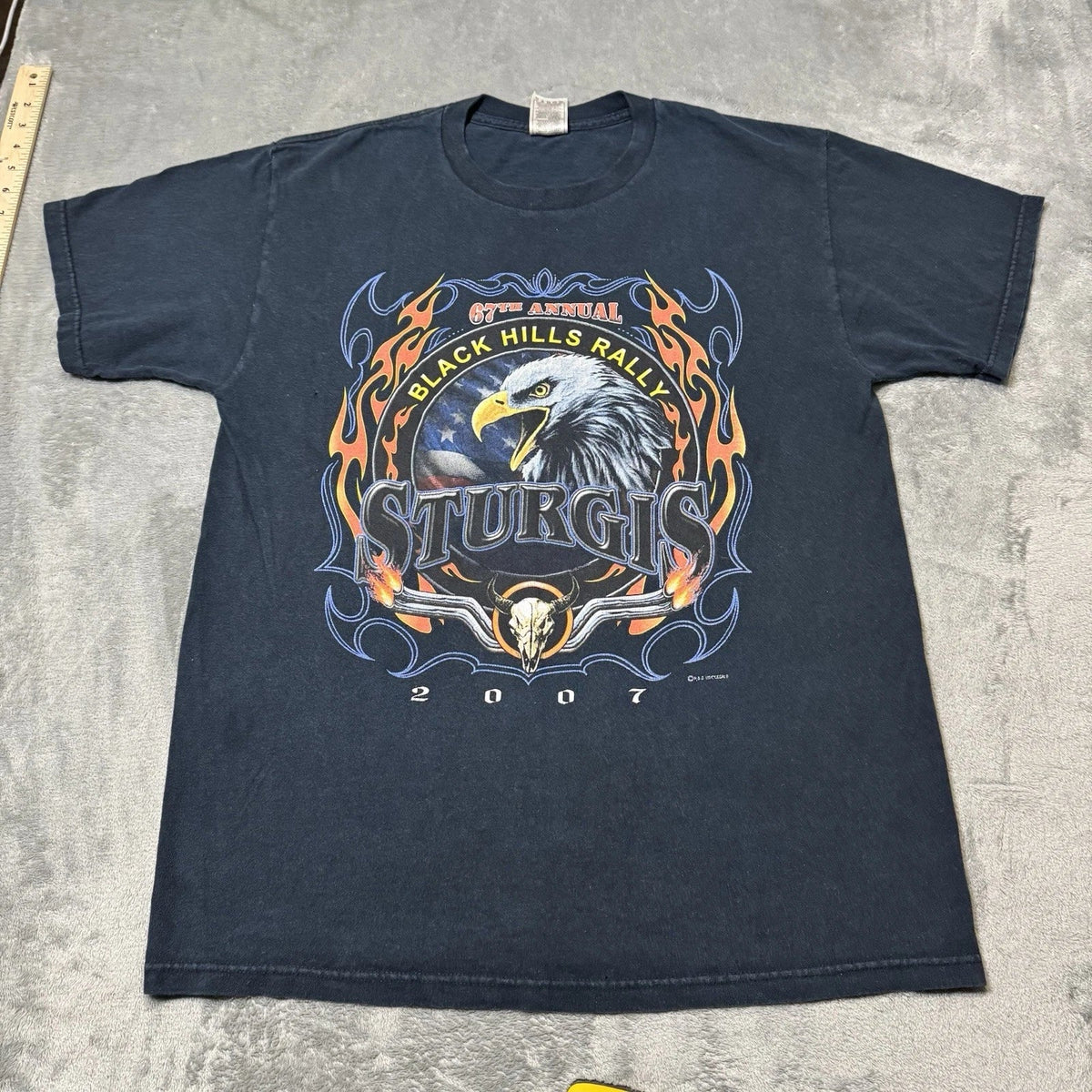 VTG Y2K 2007 Sturgis Eagle Biker Tshirt Mens Size L Black Hills Rally Grunge