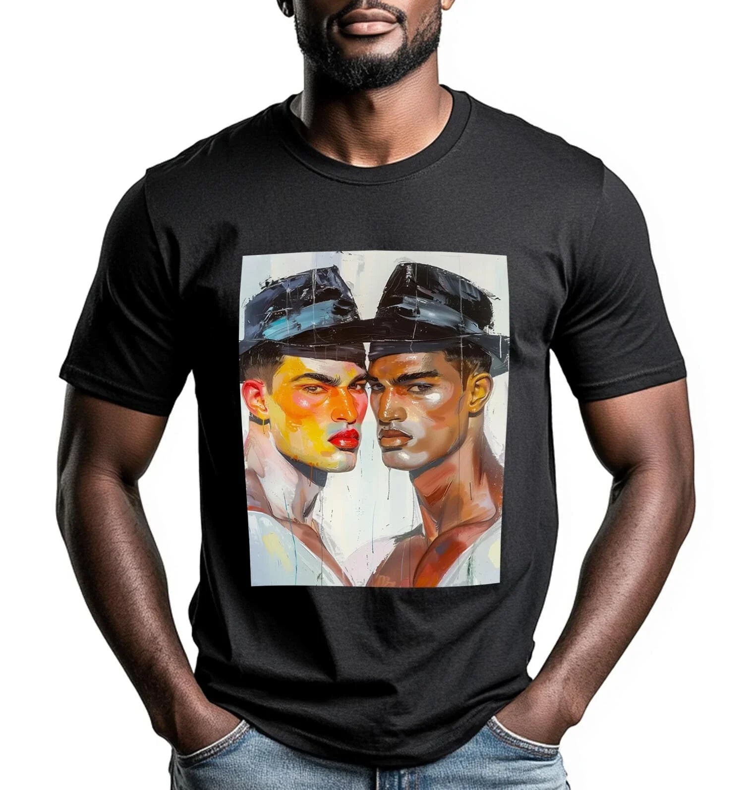 Gay fashion Muscle Hunk T-shirt | Gay Art l Gay Drawings l Gift for Him l