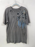 Monarchy LARGE Y2K Gold Embroidered Grunge Goth Distressed Fitted T Shirt Brown