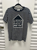 Dover Street Goods T-Shirt Mens Medium Navy Blue Excellent Striped NYC Logo Tee