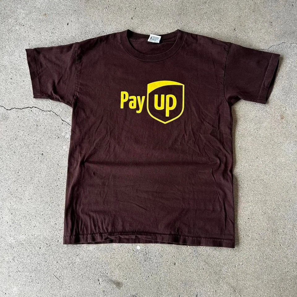 Vintage y2k Pay up! UPS graphic brown tee shirt tshirt Size L