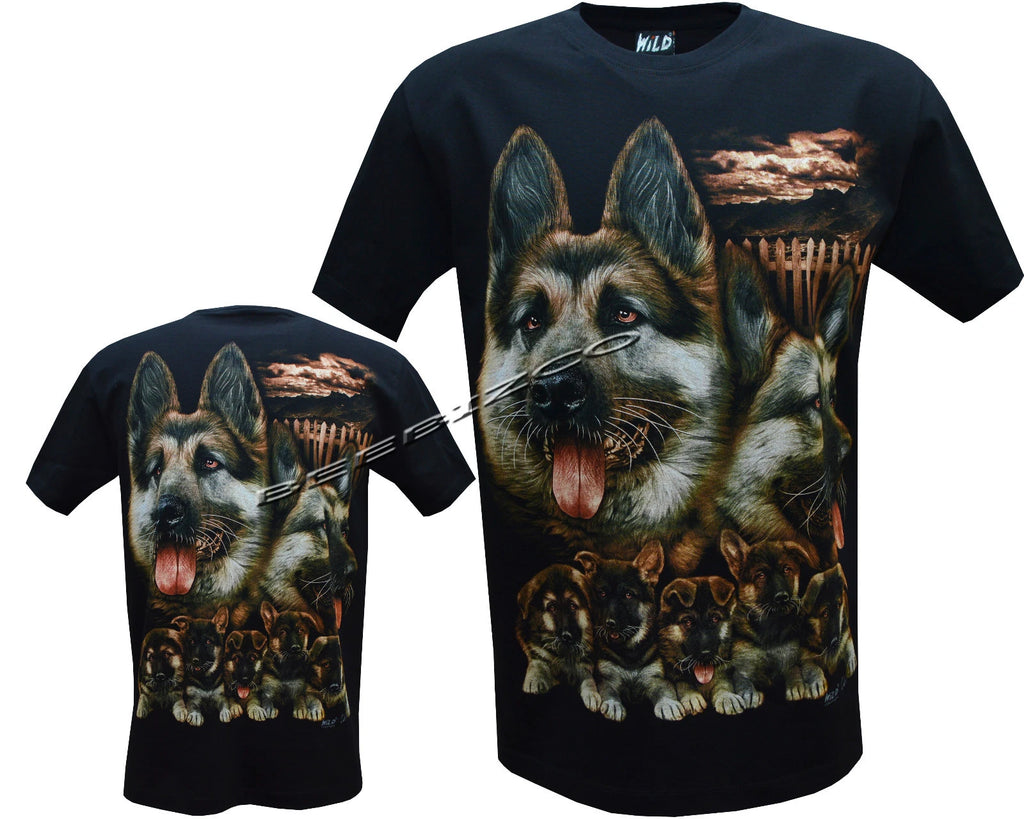 German Shepherd T-Shirt Alsatian & Cute Puppies Baby Dogs Family Herders by Wild