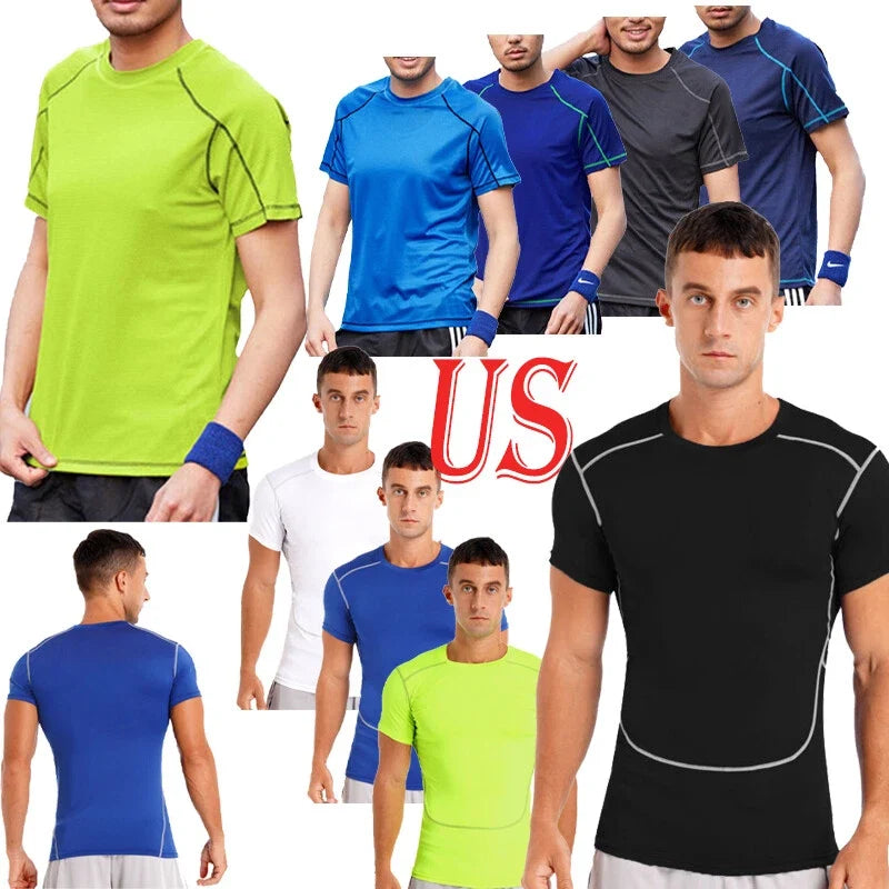 Mens Quick Dry Sun Protection Short Sleeve T-shirt  Round Neck Performance Tee