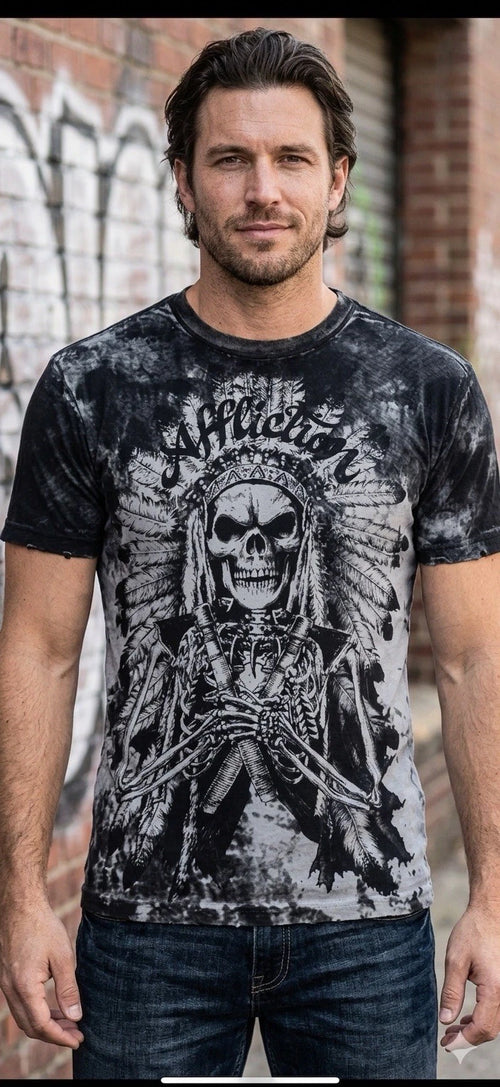 $58 AFFLICTION Grey TRUSTED TIME Short Sleeve Slim Fit Y2K MMA Elite T-shirt NWT