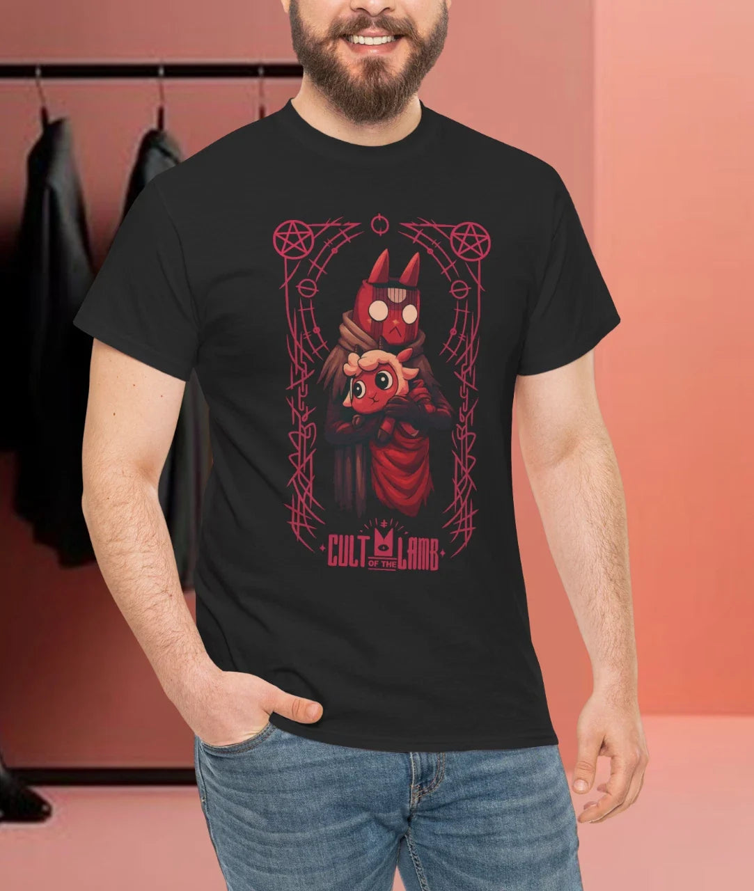 Pink cult of the lamb short sleeved shirt