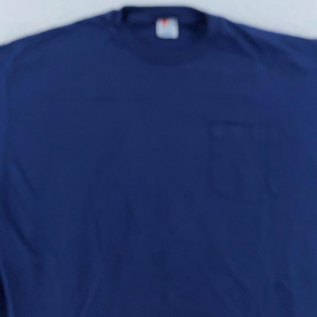 Vintage 90s Blank Navy Blue Hanes Pocket Shirt Mens L/XL Tee 100% Cotton Casual
