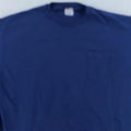 Vintage 90s Blank Navy Blue Hanes Pocket Shirt Mens L/XL Tee 100% Cotton Casual
