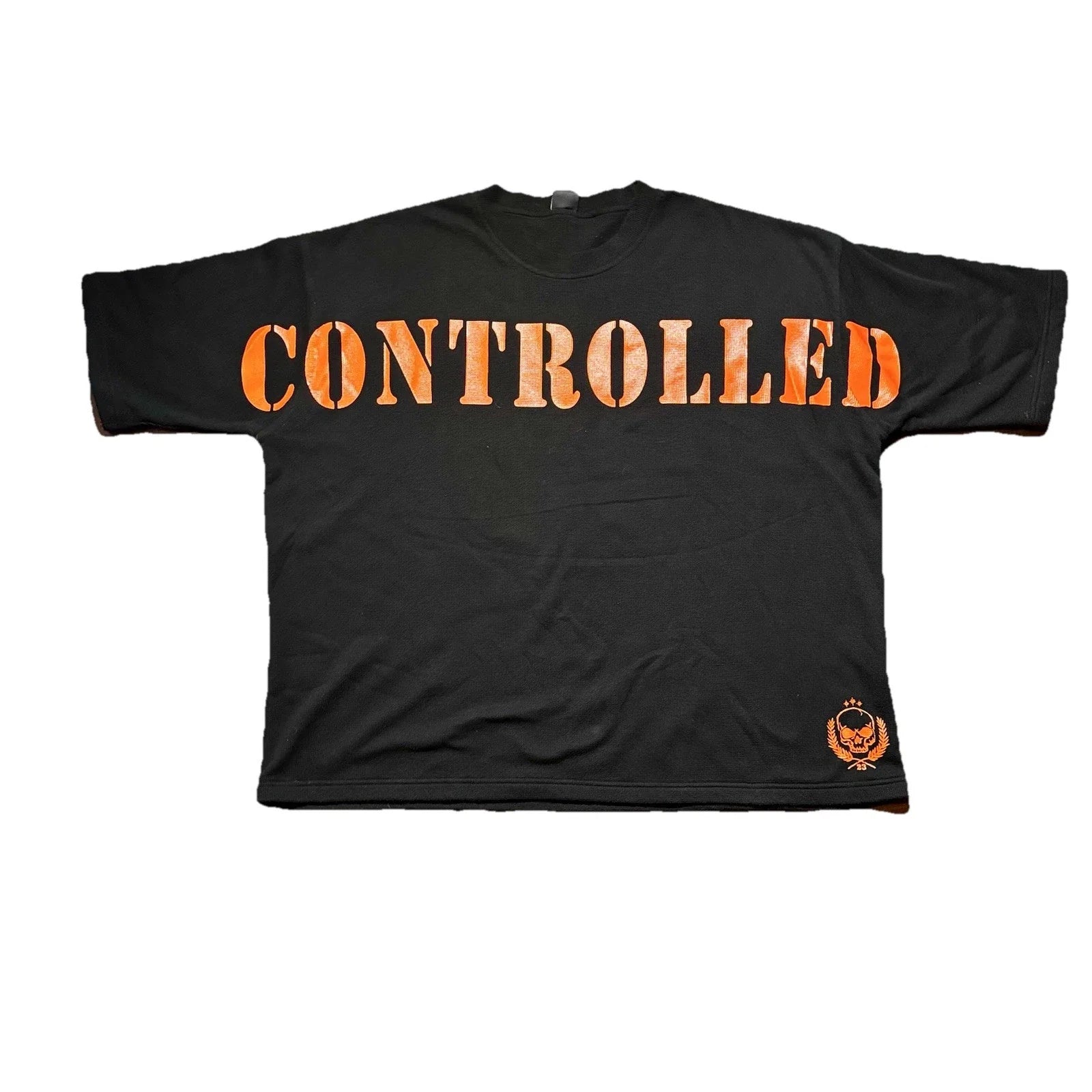 Controlled Insanity Men's 4XL  Black Orange Cotton Skull Graphic shirt Baggy