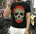 New Men Luxury Rhinestones Gothic Fashion Skull Black White T-Shirt High Quality
