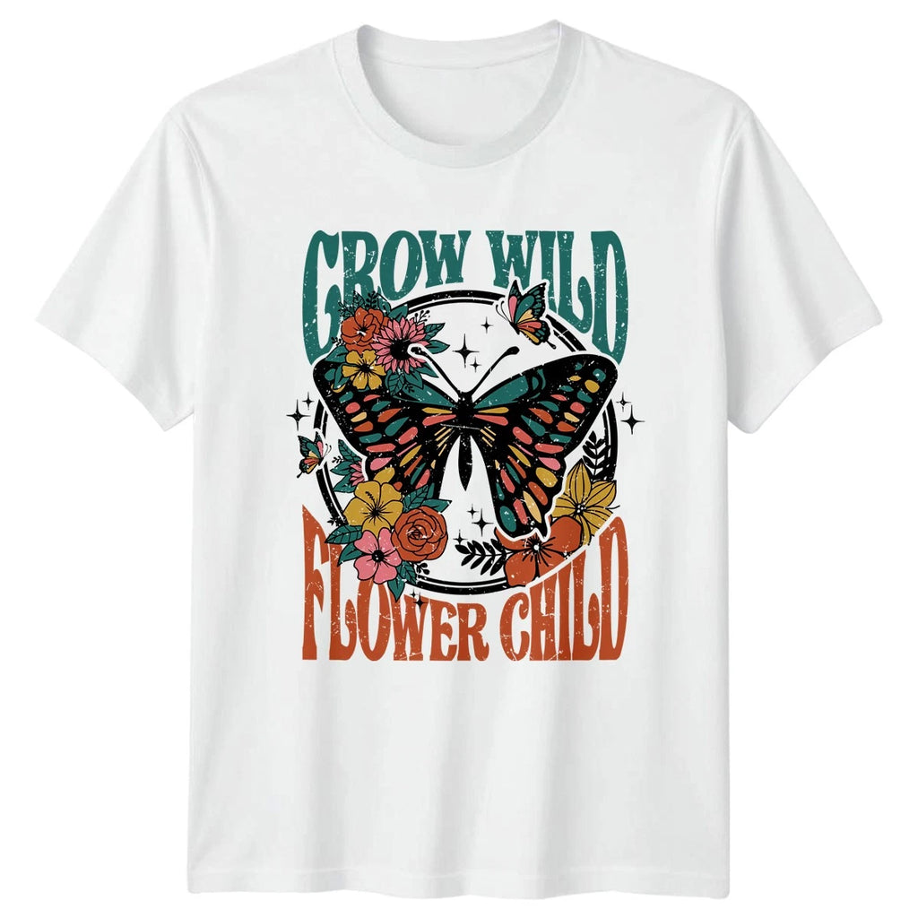 Grow Wild Flower Child Womens T-Shirt Botanical Birthday Gift For Her
