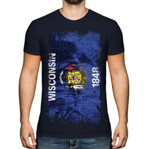 Wisconsin State Grunge Flag Mens T-Shirt Dweller Jersey Gift