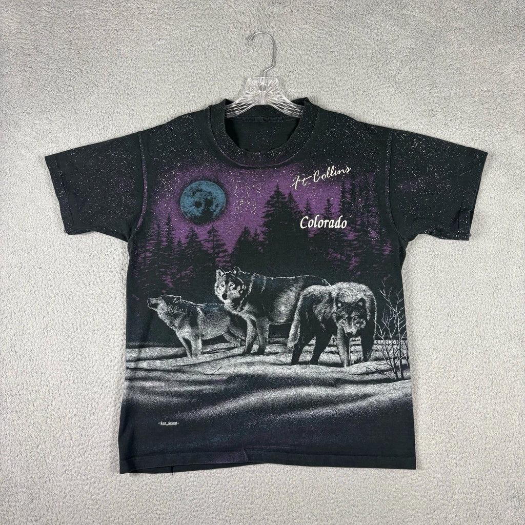 Vtg 90’s San Segal Wolf T-shirt Adult Large Double Sided AOP 1991 Nature Grunge