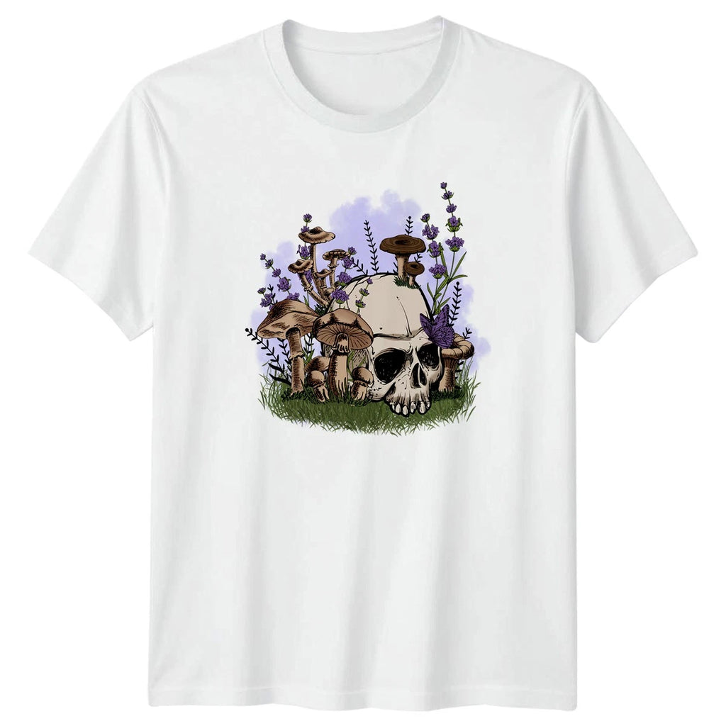 Gothic Skull Mushroom Butterfly Lavender T-Shirt Botanical Nature Art Birthday