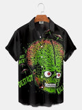 Mens Button Down Mars Attacks Green Alien Hawaiian Top Novelty Holiday Shirt