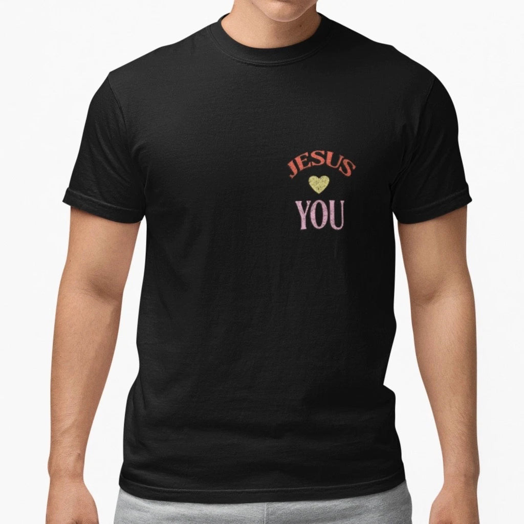 Jesus Loves You T Shirt Christian Minimalist Small Print Tee Unisex 100% Cotton
