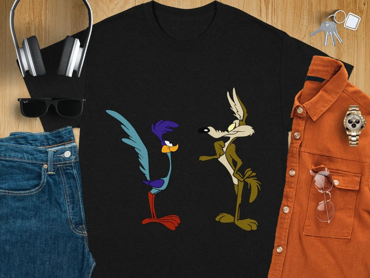 Wile E Coyote and Road Runner T-Shirt Cartoon Character Tee USA Size S to 3XL