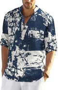 COOFANDY Men's Cotton Linen Henley T-Shirt Long Sleeve Hippie Casual Beach 2XL