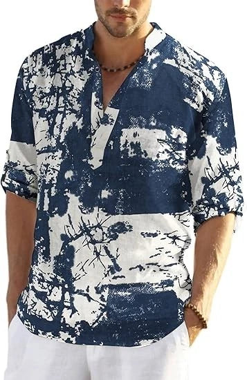 COOFANDY Men's Cotton Linen Henley T-Shirt Long Sleeve Hippie Casual Beach 2XL