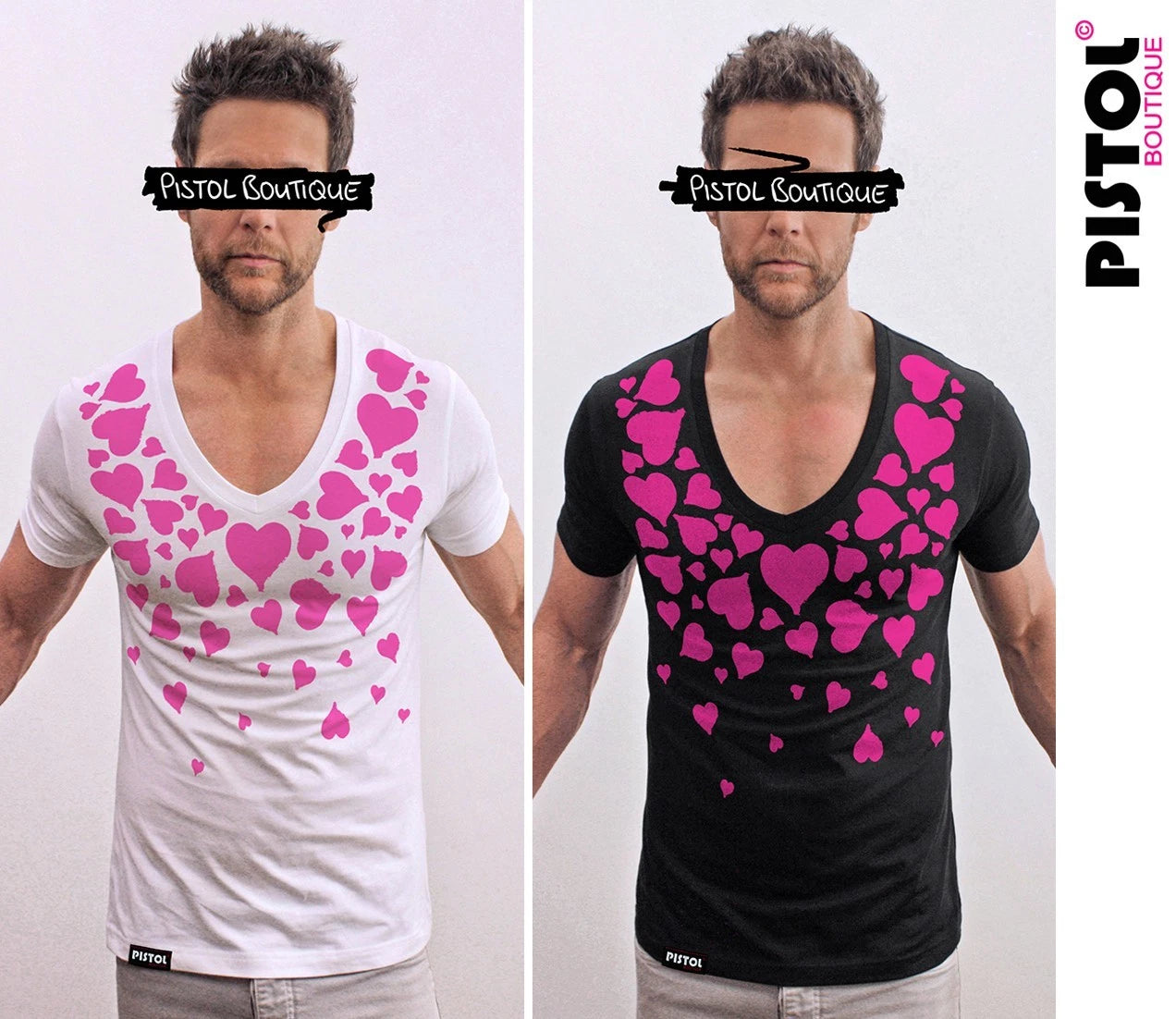 Pistol Boutique Men's Slim Fit Deep V-Neck Jersey Love T-Shirt