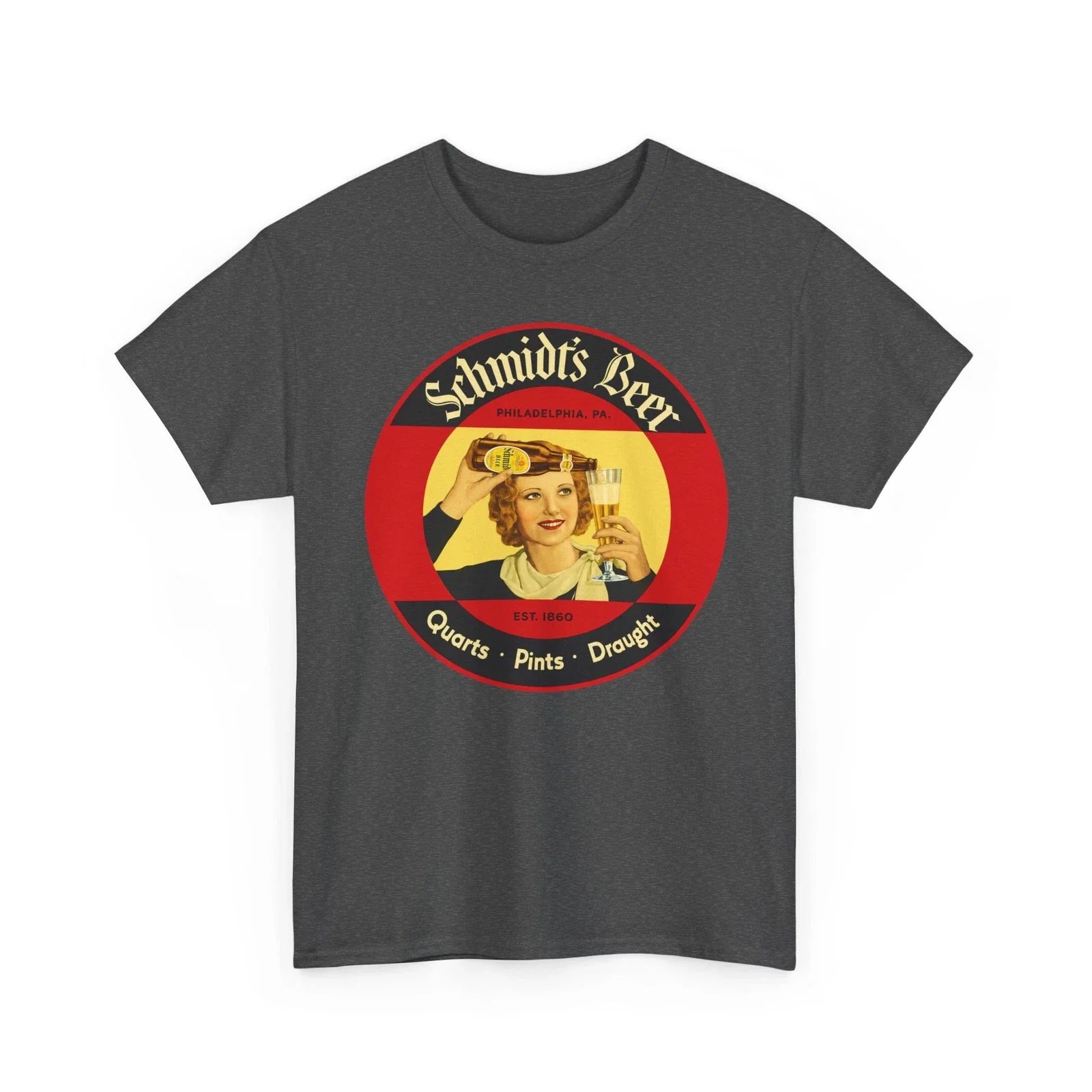Schmidt's Quarts Pints Draught Pretty Girl Pouring Beer Retro Breweriana T-Shirt