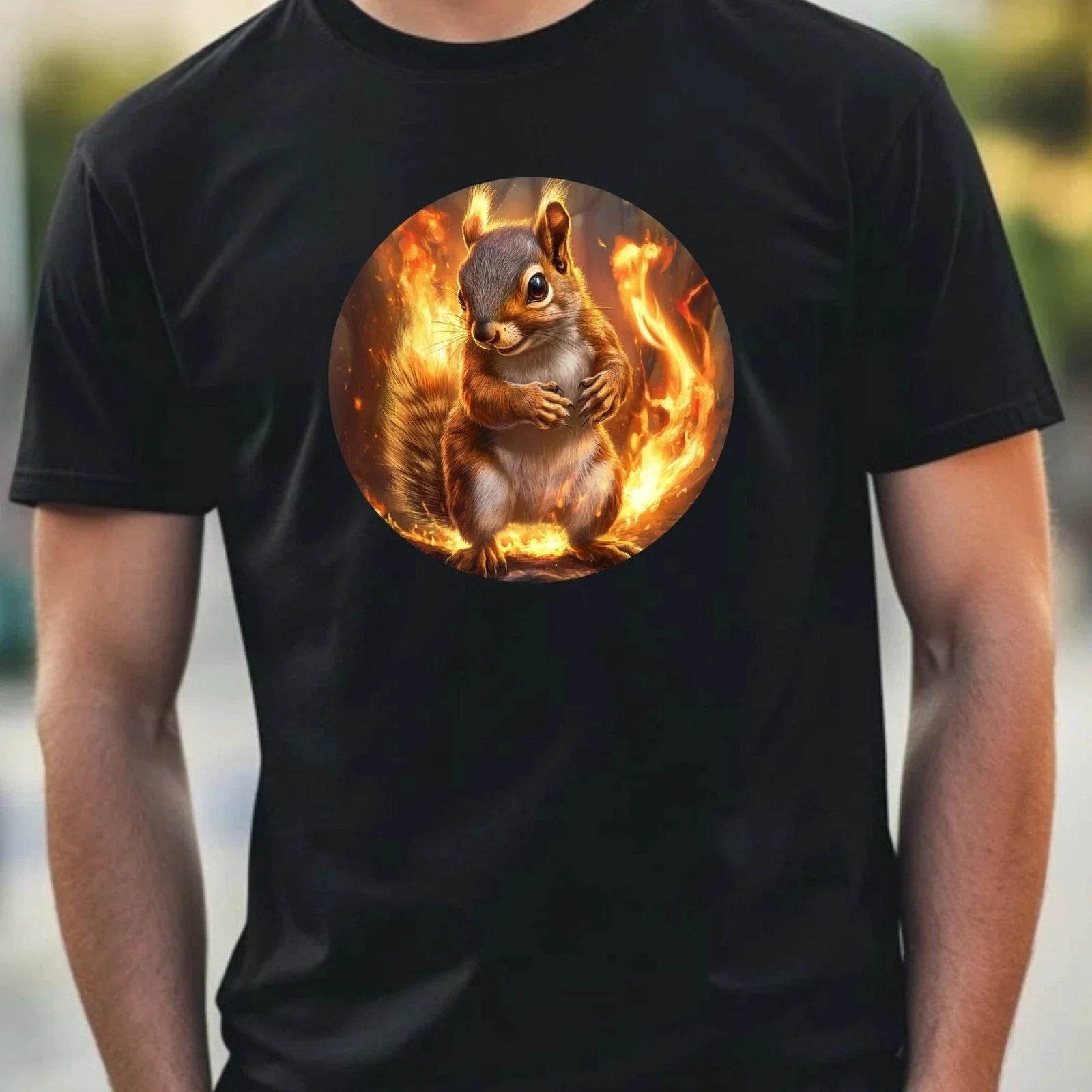 Mens Squirrel on Fire Motif Cotton T-Shirt Size XS to 5XL