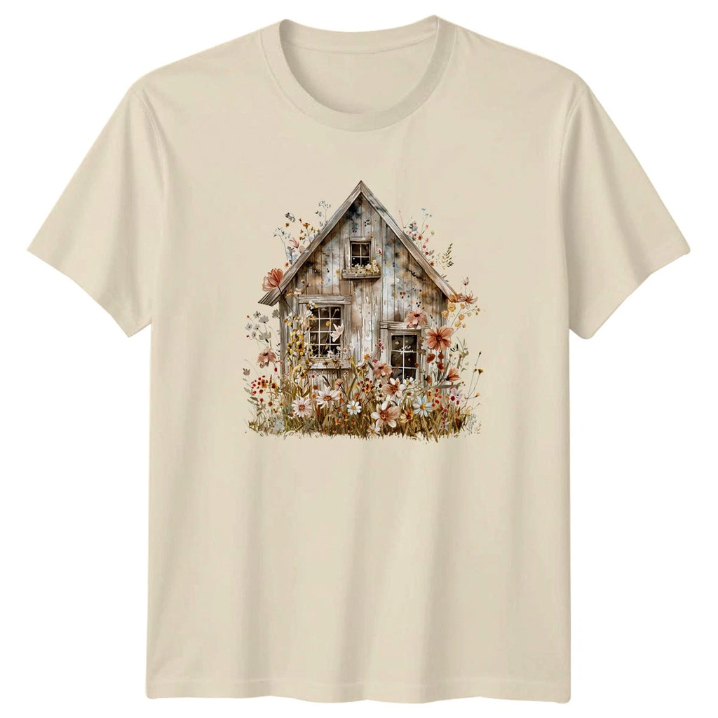 Rustic Floral Cottage T-Shirt Boho Spring Gift For Him And Her