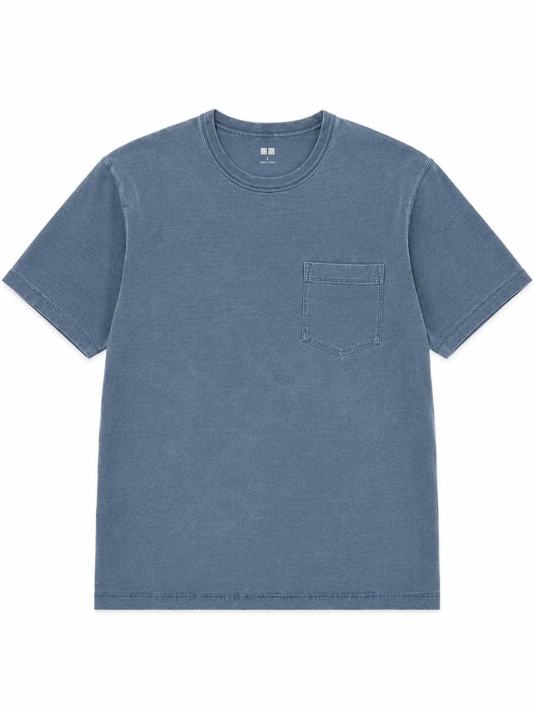 Uniqlo Pocket T Shirt Mens Medium Blue Worn Washed Look Cotton Crewneck Tee