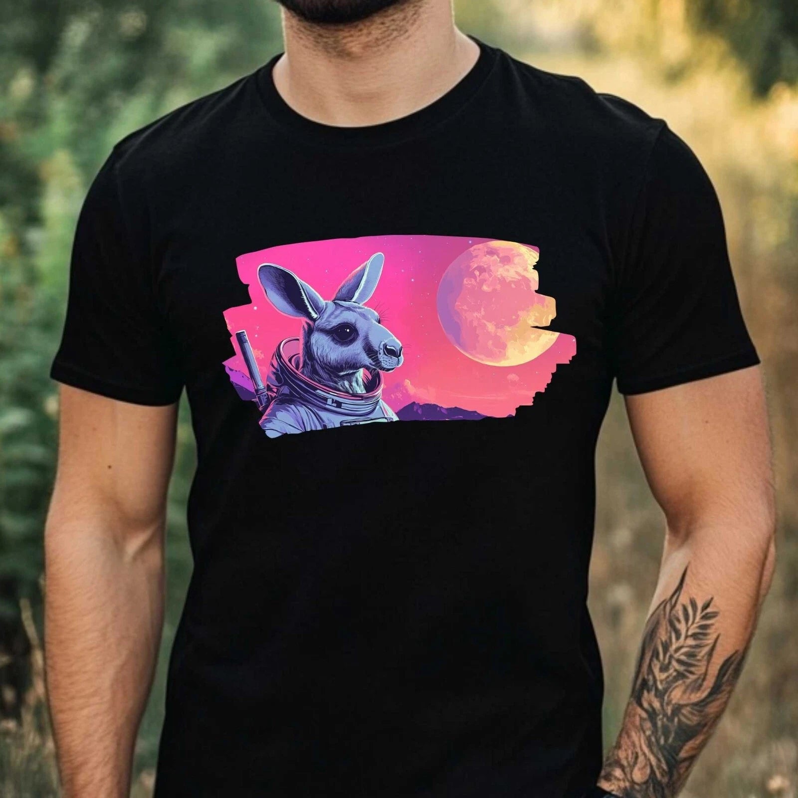 Mens Kangaroo Astronaut Print Cotton T-Shirt Size XS to 5XL