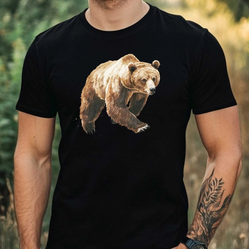 Mens Watercolour Brown Bear Print Cotton T-Shirt Size XS to 5XL