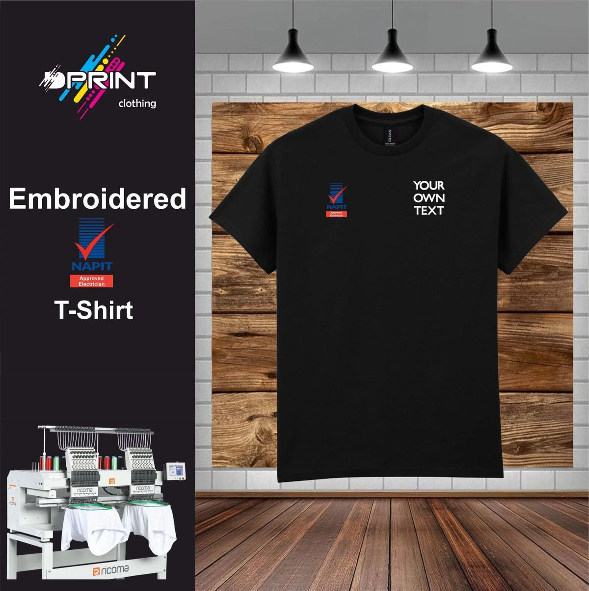 Napit Electrician Embroidered Personalised T-Shirt With Company Name workwear