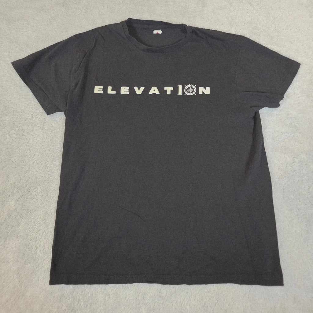 Elevation Men T-Shirt Large Black Cotton Graphic Tee Compass Minimalist Gorpcore